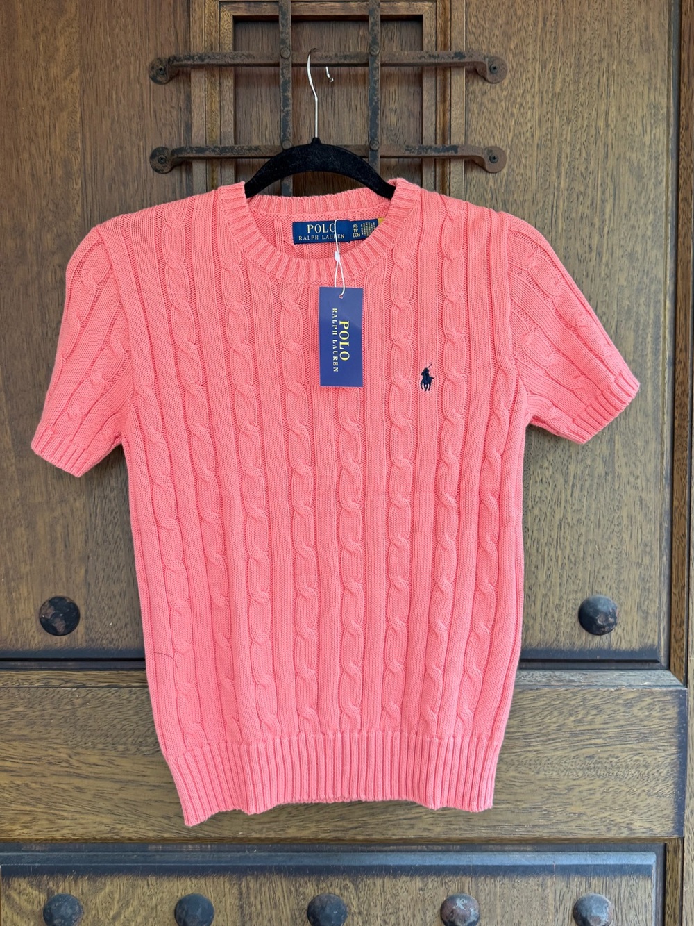 Ralph Lauren Coral Cable-Knit Short-Sleeve Crewneck Sweateri Size XS